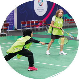 Honored guests partner up with Special Olympics athletes for a Unified Sports Experience badminton tournemant on June 18th, 2023 in Beriln, Germany