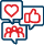 Three red and blue speech bubbles with hearts and thumbs up. AI generated content