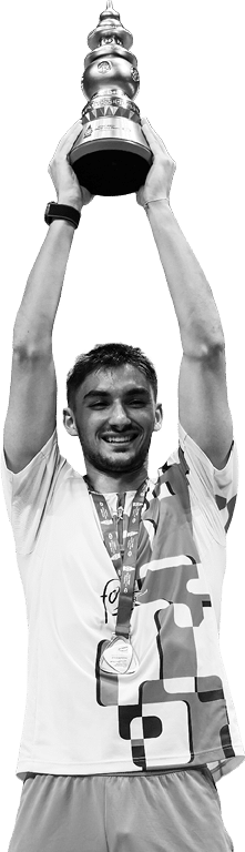 A man is holding a trophy in his hands. AI generated content