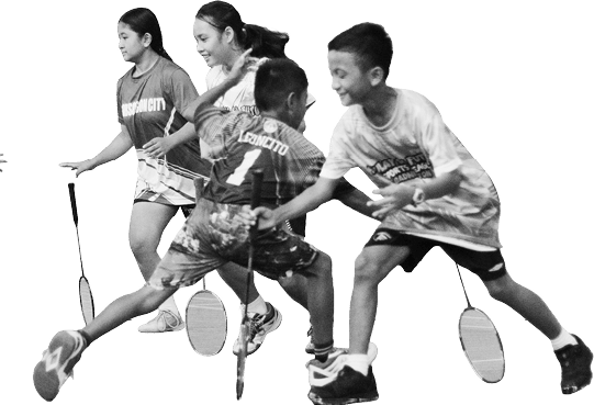 Four people are playing tennis, each holding a racket. AI generated content