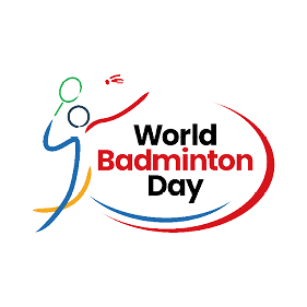 A logo for World Badminton Day features a person holding a racket and a sports ball. AI generated content