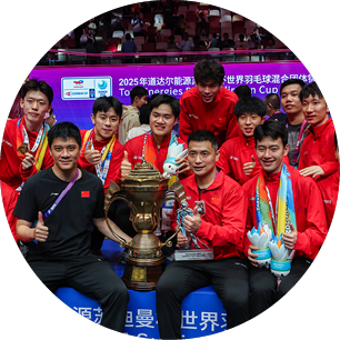 A group of people in red shirts are posing with a trophy. AI generated content