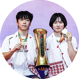 Two people holding a trophy and a gold cup. AI generated content