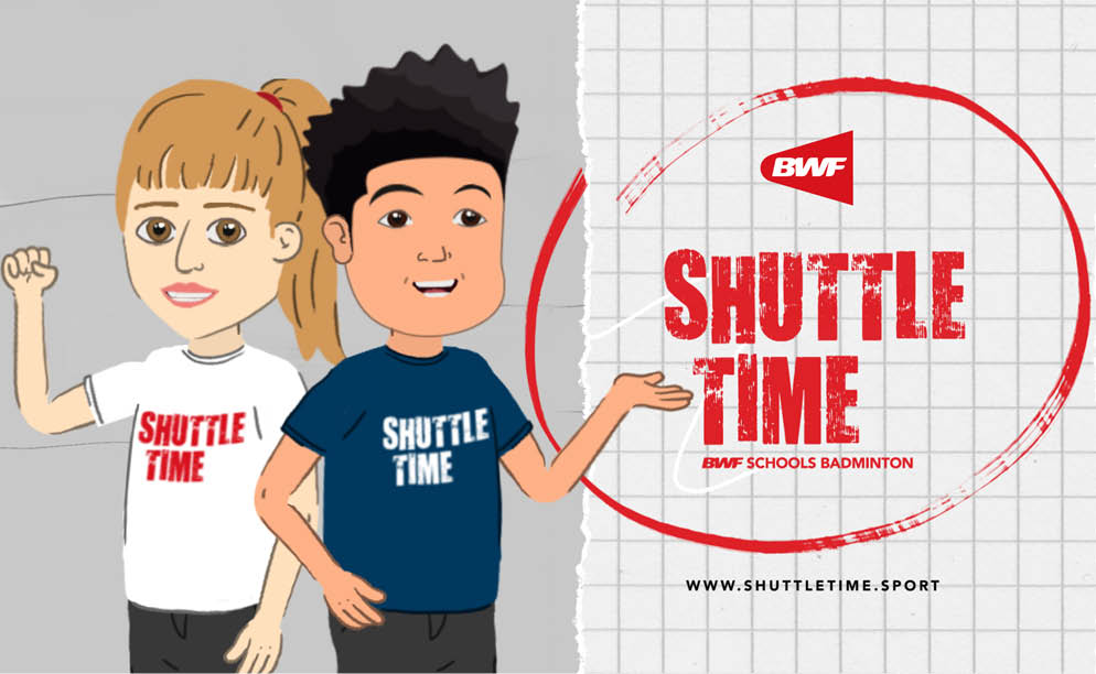 A cartoon man and woman are shown on a poster advertising shuttle time. AI generated content