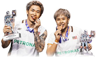 Two people holding trophies, one is wearing a white shirt and the other is wearing a white shirt with a tattoo. AI generated content
