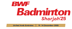 A red and white sign that says BWF Badminton Sharjah 2015. AI generated content