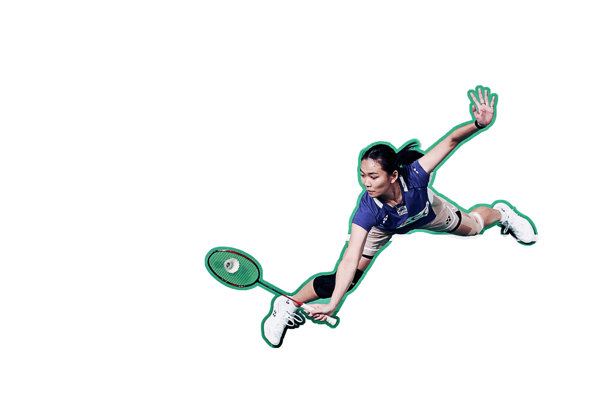 A woman is shown in mid-air, jumping to hit a tennis ball with a racket. AI generated content