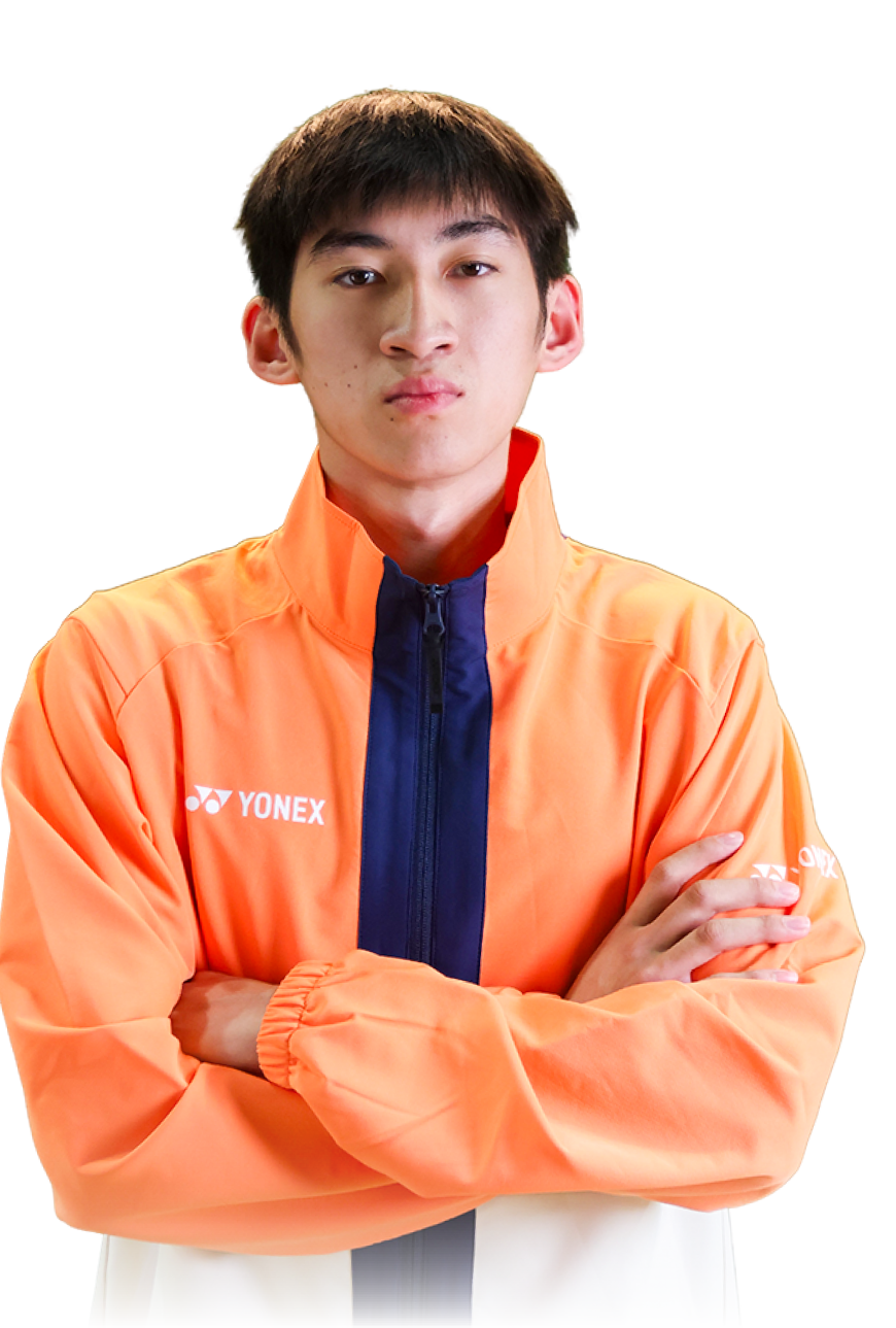 A man wearing an orange jacket with a blue stripe. AI generated content