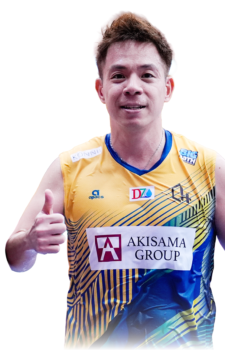 A man wearing a blue and yellow shirt is holding a tennis racket. AI generated content