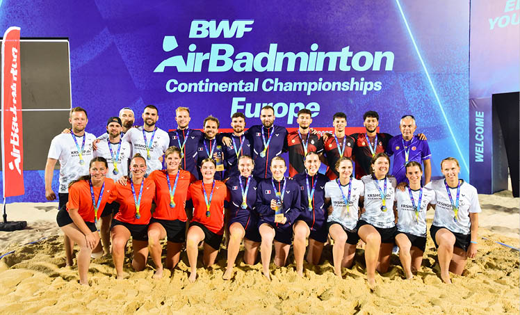 A group of people are posing for a photo on a beach. AI generated content