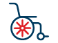 A wheelchair with a red and blue wheel. AI generated content