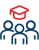 A group of five people are shown in a circle, with a graduation cap on top of the group. AI generated content